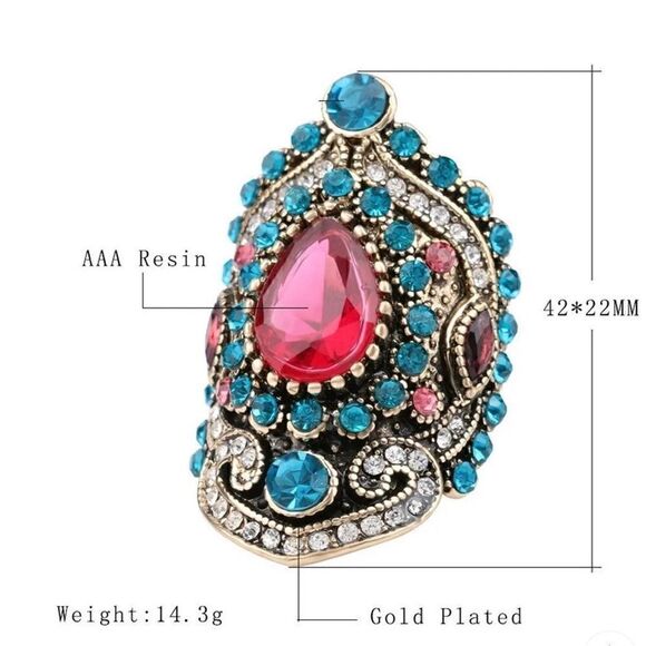 🌺 Bohemian Gorgeous Unique crystal & rhinestone Cocktail Ring 🌺 - Picture 4 of 6